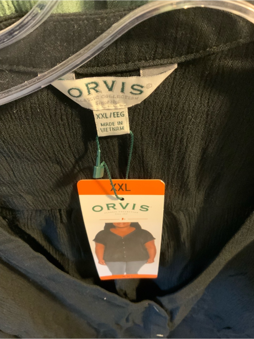 Orvis Set of Two Button-Front V-Neck Blouse in Sage and Black - Picture 5 of 6